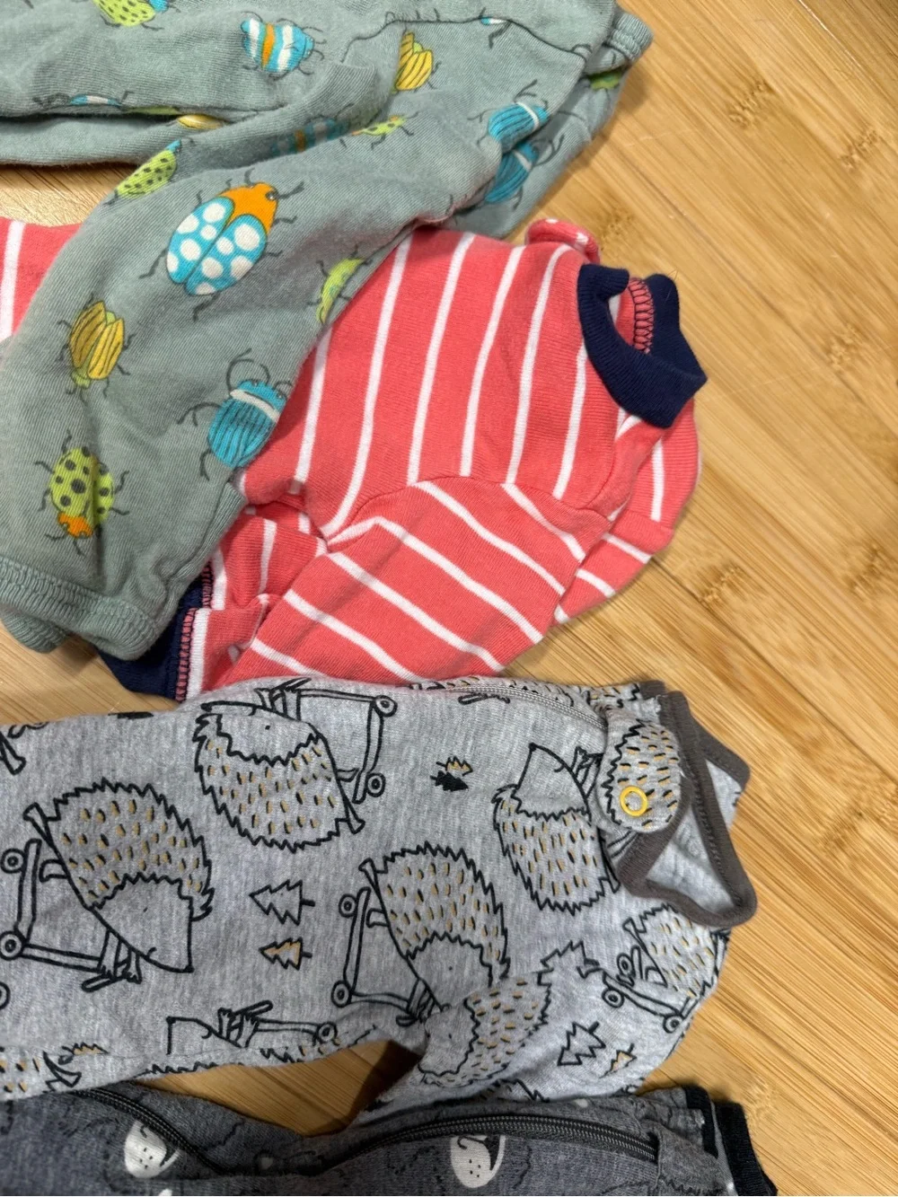 Mixed Baby One-Piece Sleepers - Gray, Coral, Green Prints